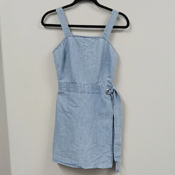 Sincerely Jules Denim Romper Shorts Skort Tie Waist Boho Light Blue Sz Small - Picture 2 of 7
